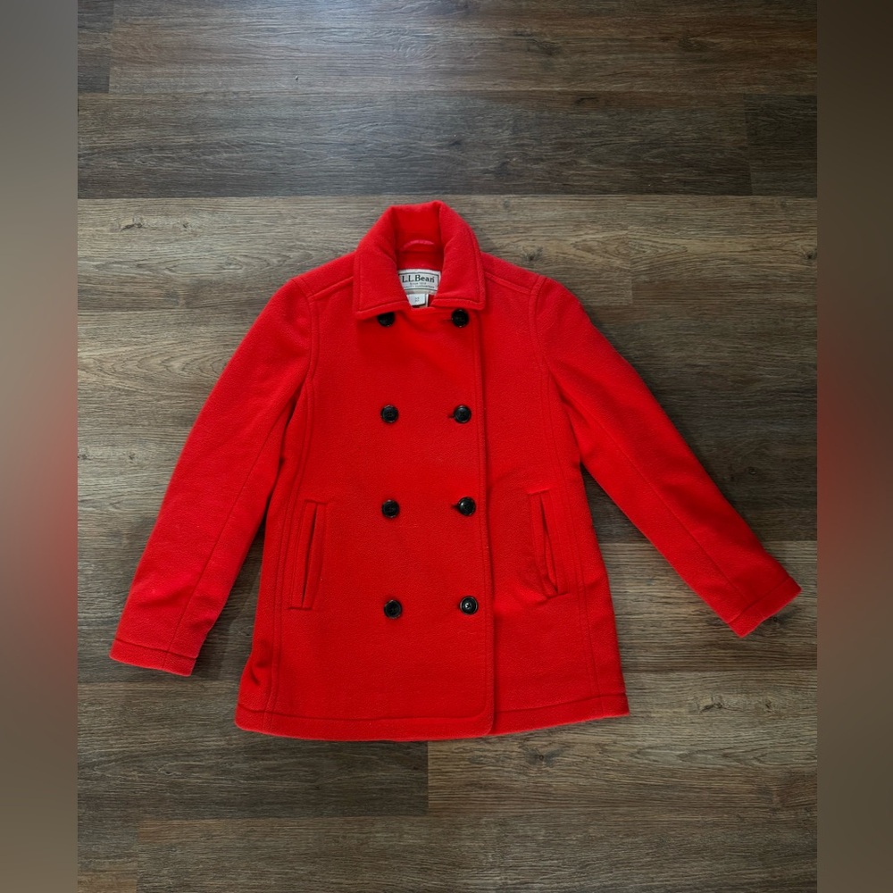 LL Bean Women's Red Orange VTG Style Pea Coat Size XS PET